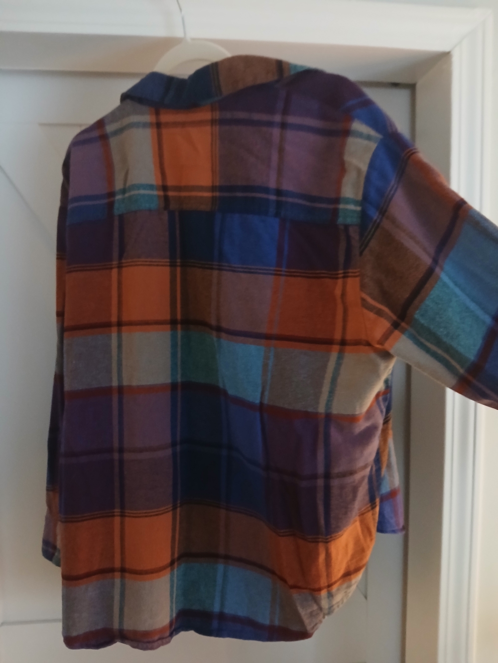 Old Navy Plaid Boyfriend Shirt XL in Orange, Blue & Black
